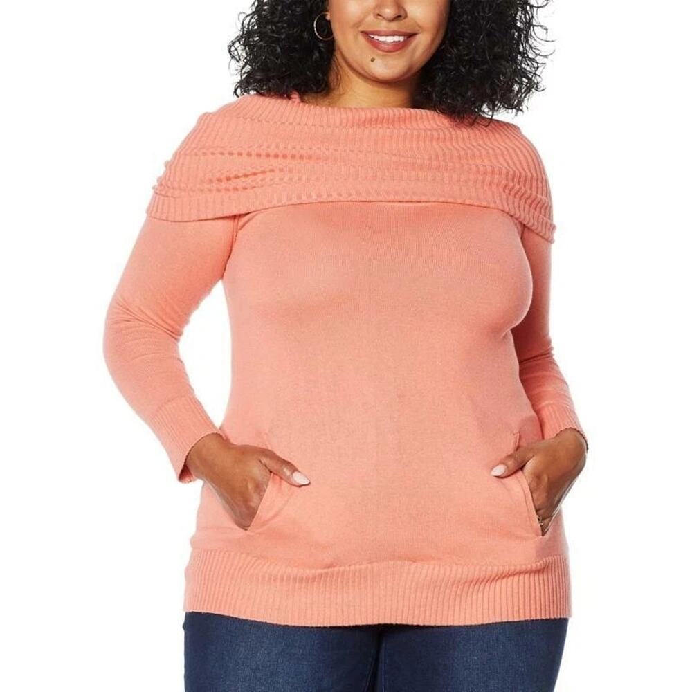 Colleen Lopez Soft Fold‎ Over Spread Collar Pull-over Sweater Pink Medium